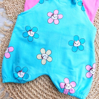  Conj. Blusa e Jardineira Gatinhas - Rosa Pink e Azul Bebê